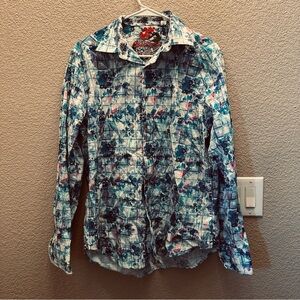 Robert Graham skull Floral Long Sleeve Shirt size medium